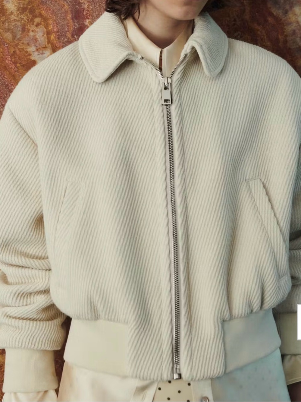 Mango Textured Zip Bomber Jacket - Ecru